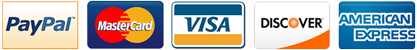 Secure payments by PayPal, MasterCard, Visa Card, Discover, American Express